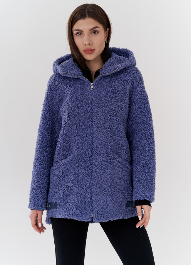 Женская куртка из искусственного меха в синем цвете модель № 24324 меха малина