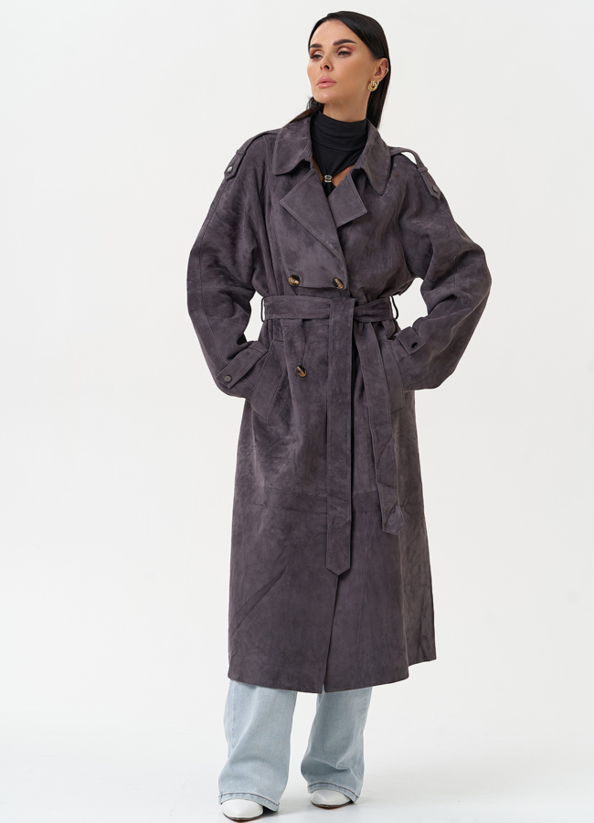 Длинный плащ из натуральной замши модель № 31191 в рассрочку