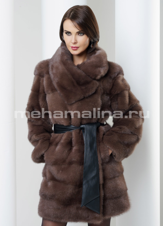 Шуба из норки модель № S-468 меха малина