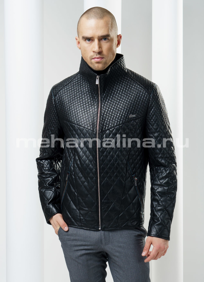 фото Черная кожаная куртка модель № KP-76