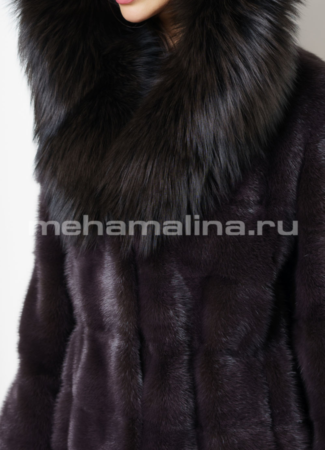 Норковая шуба с капюшоном отделка чернобурка модель № S-747 универмаг малина