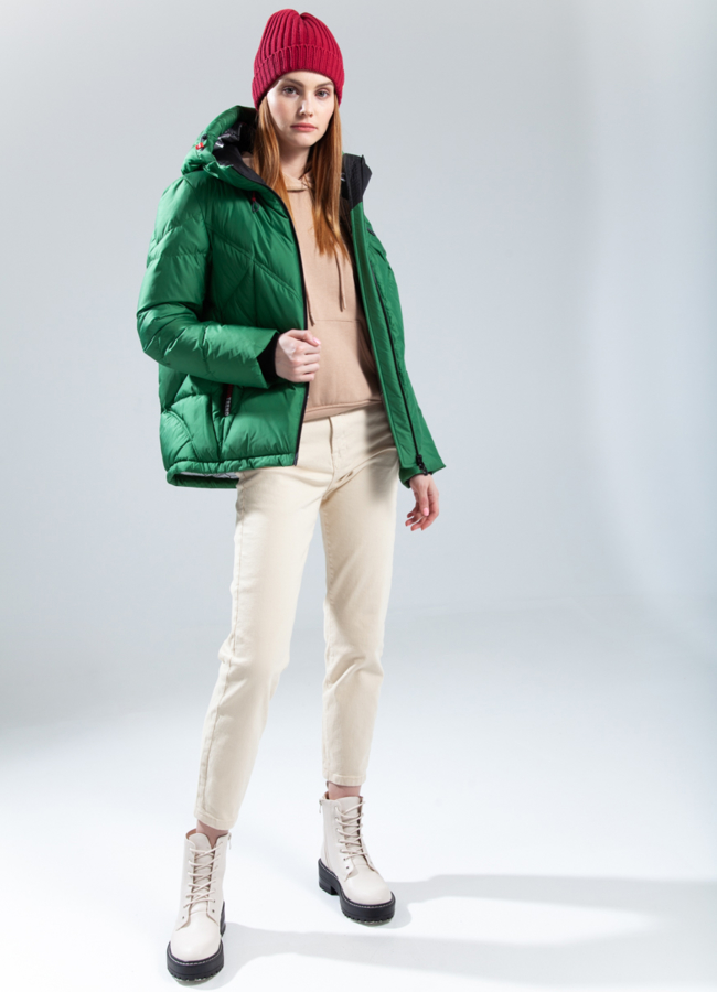 Пуховик женский модель № 310 меха малина