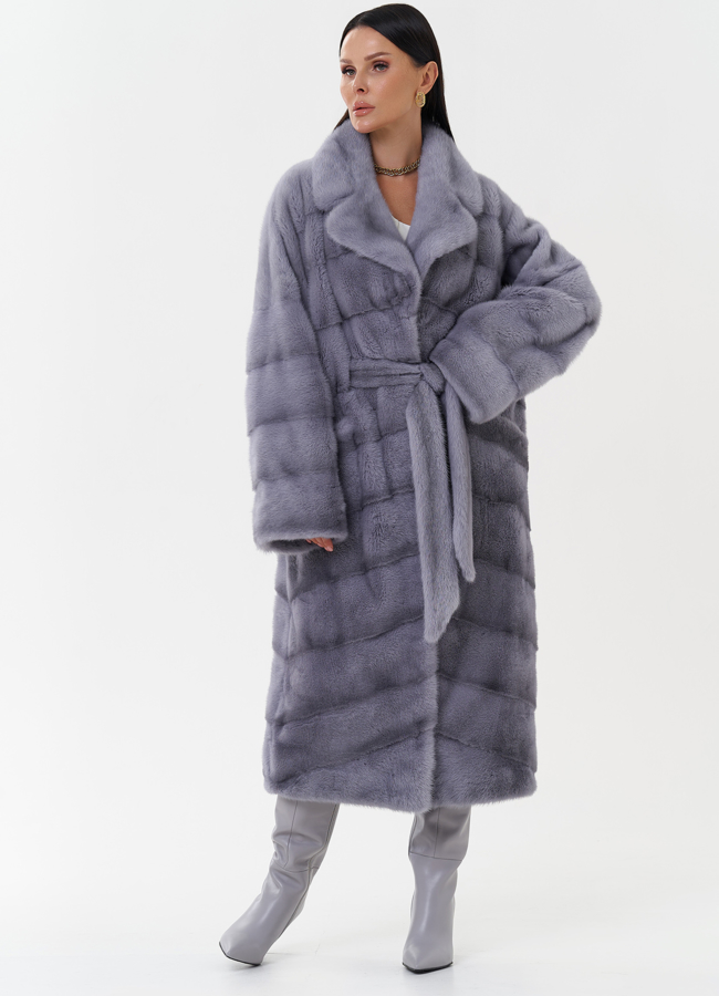 Женская норковая шуба голубого цвета с английским воротником модель № 26016 меха малина