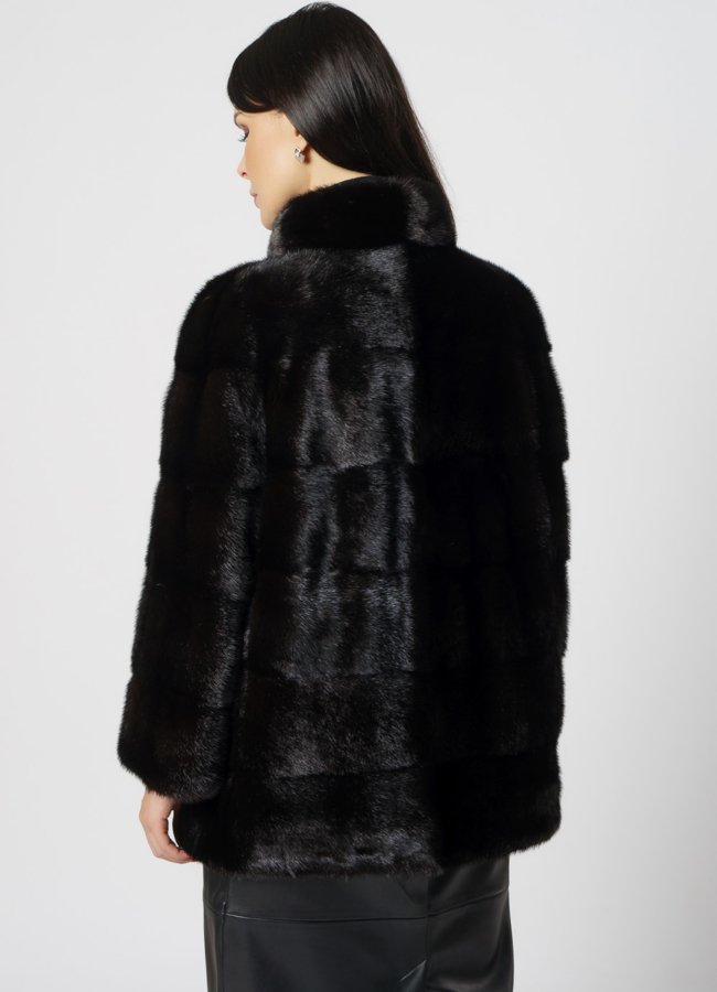 фото Укороченная норковая шуба с воротником стойкой модель № S-809