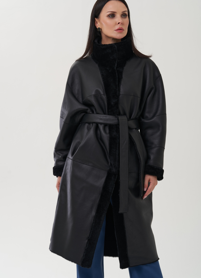 Женская дубленка в черном цвете модель № 25525 универмаг малина