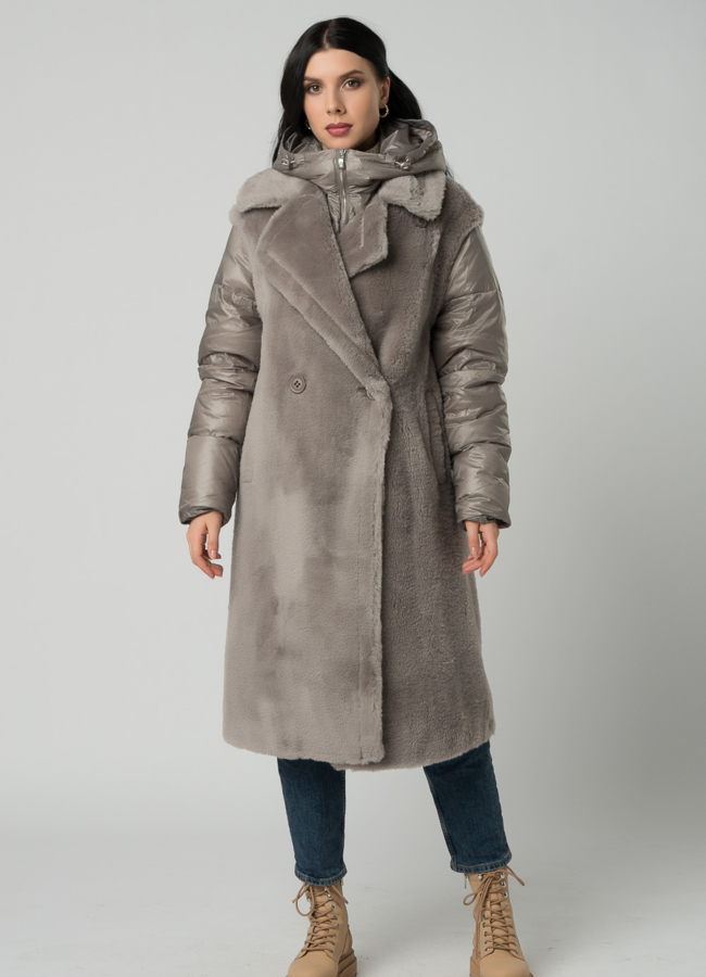 фото Пальто трансформер из эко меха серого цвета модель № 21551