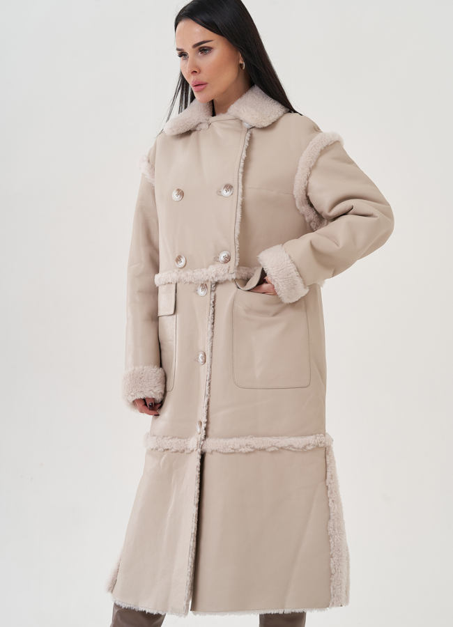 Женская дубленка с английским воротником  модель № 26045 универмаг малина