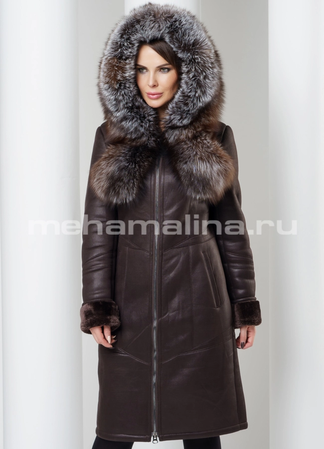 Дубленка с капюшоном модель № D-192 универмаг малина