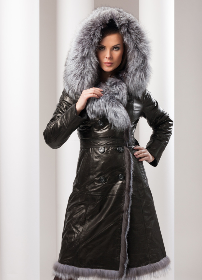 Дубленка модель № D-68 меха малина