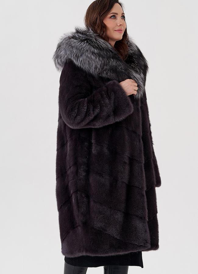 Шуба - баллон из норки с чернобуркой модель № 23949 универмаг малина