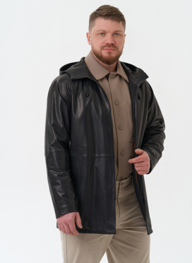Мужская парка из натуральной кожи с капюшоном