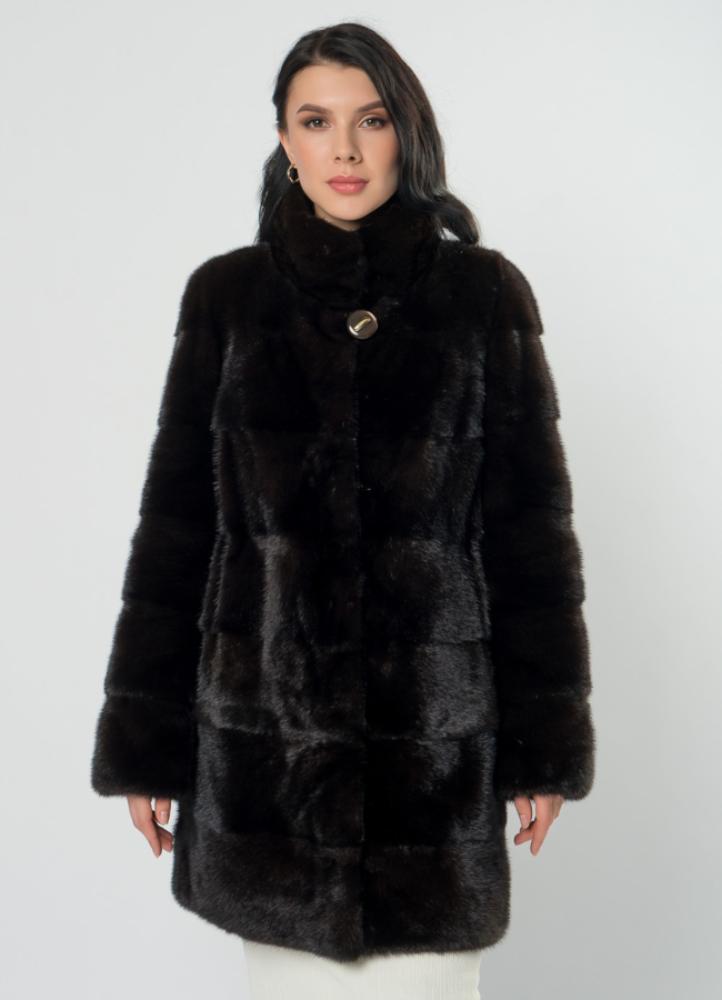 Поперечная шуба из норки модель № 25892 меха малина Поперечная шуба из норки модель № 25892 меха малина