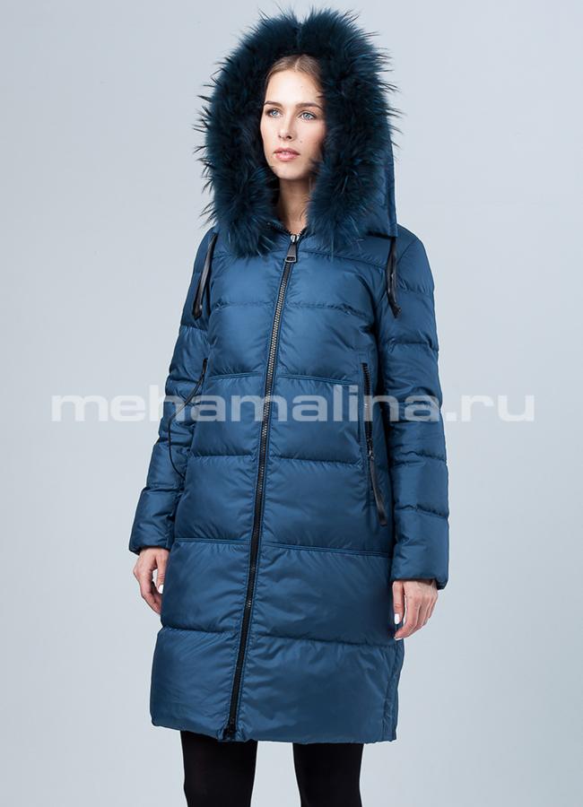 Зимний пуховик модель № П-281 меха малина