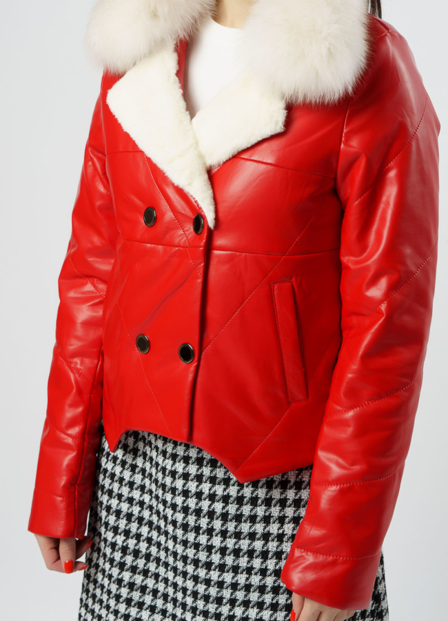 Куртка из искусственной кожи красного цвета модель № 20219 универмаг малина