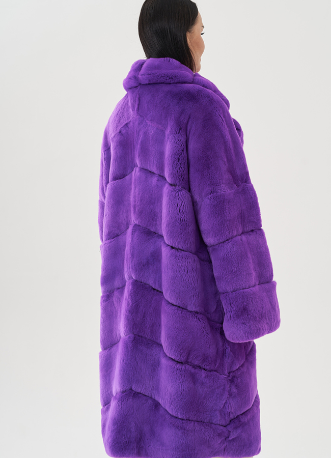 Длинная шуба из кролика фиолетового цвета модель № 81497 в кредит
