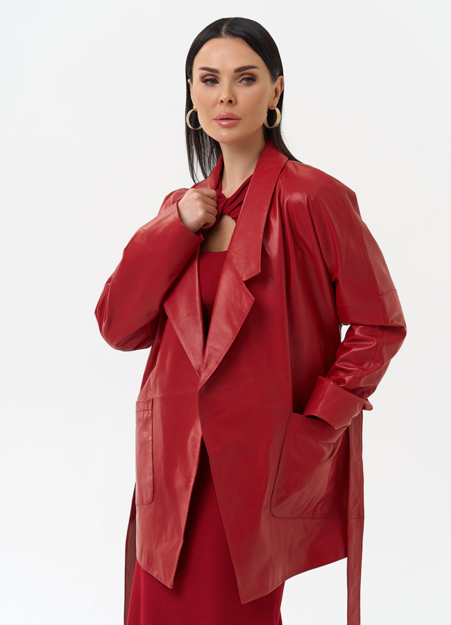 Куртка из натуральной кожи красного цвета модель № 30047 универмаг малина