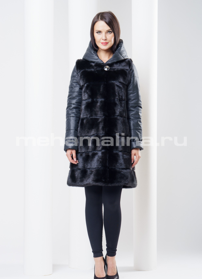 Норковый пуховик со съемными рукавами модель № S-274 универмаг малина