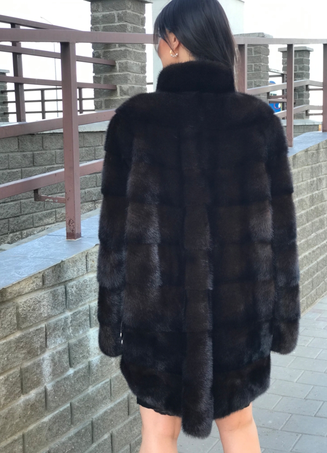 фото Норковая шуба с воротником стойкой модель № S-781