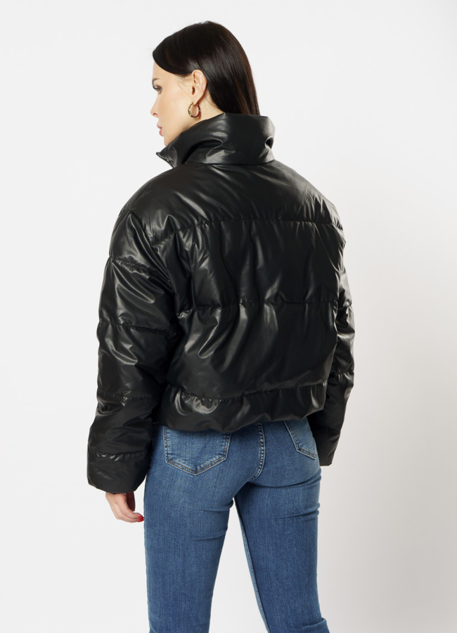 Куртка из эко кожи утепленная черного цвета модель № 20608 универмаг малина