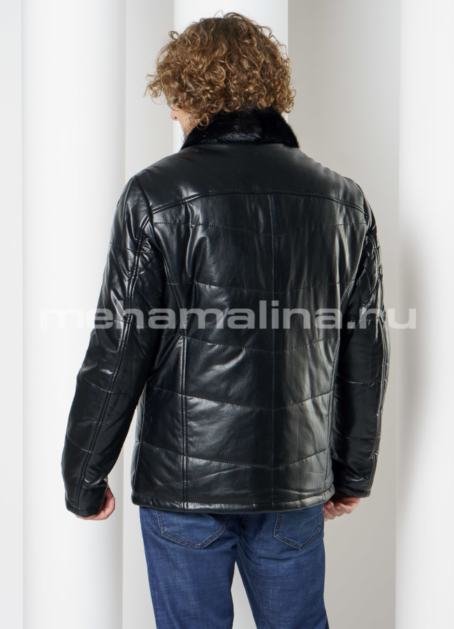 Пуховик из эко кожи, отделка норка модель № PK-234 в кредит