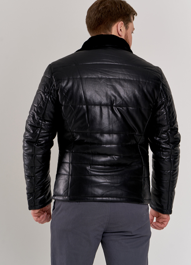 Мужской пуховик из эко кожи модель № П-507 в кредит