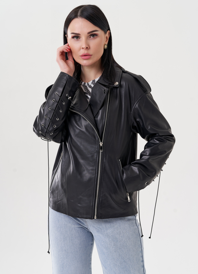 Женская куртка косуха из натуральной кожи  модель № 24401 универмаг малина