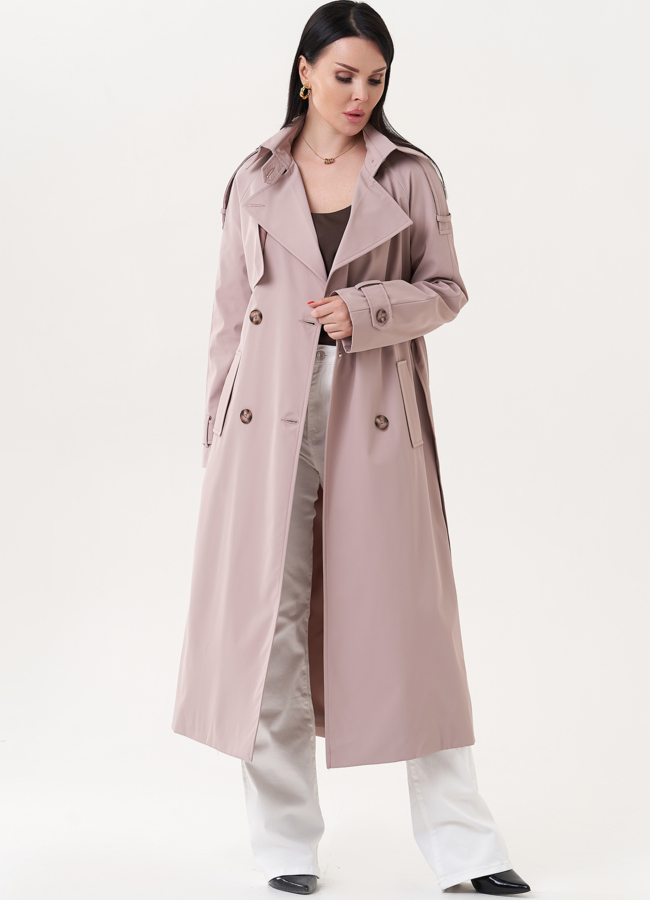 Тренч розового цвета с английским воротником модель № 27215 в кредит