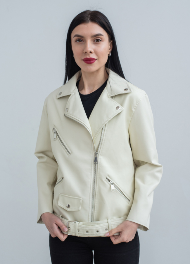 Женская куртка - косуха из эко кожи модель № 22819 меха малина