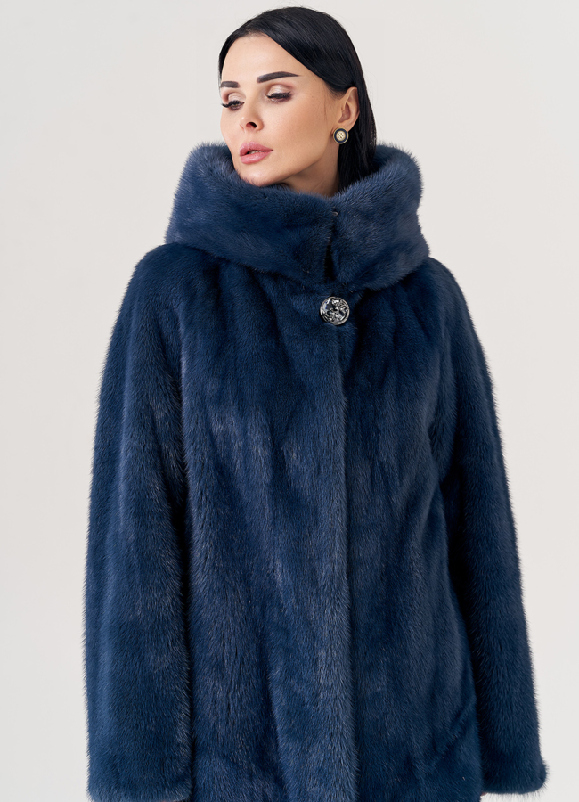 Женская норковая шуба с капюшоном  модель № 23784 универмаг малина