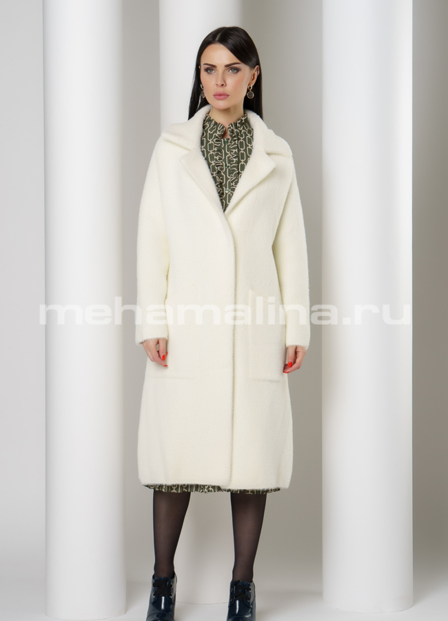 фото Белое пальто с английским воротником модель № 231