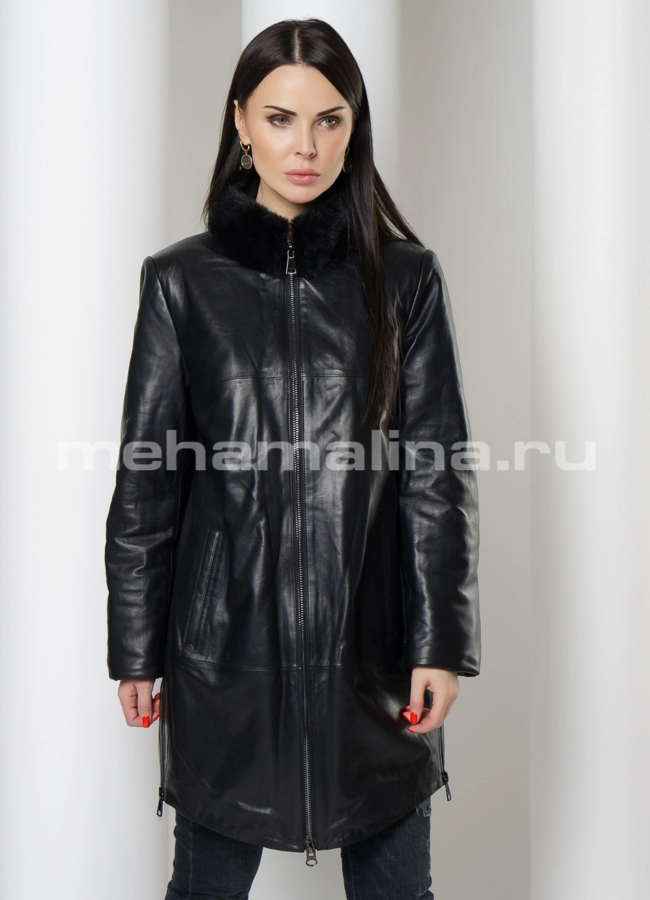 Френч из натуральной кожи модель № 20397 меха малина