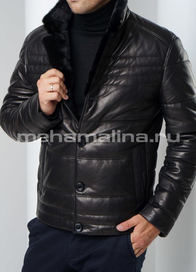 Мужской пуховик модель № ПМ-86 меха малина