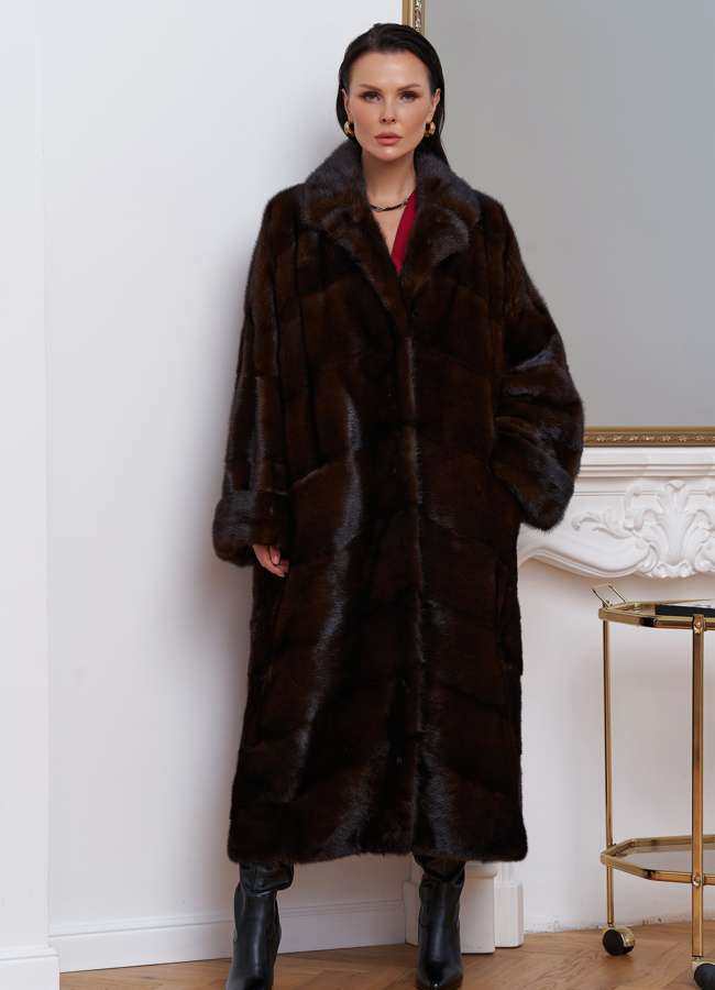 Шуба из меха норки с английским воротником модель № 27589 меха малина