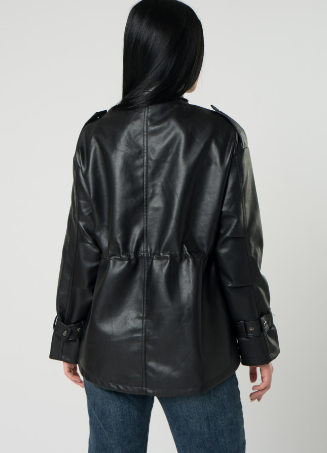 Женская куртка-рубашка с кулиской на талии  из эко кожи  модель № 22407 в кредит