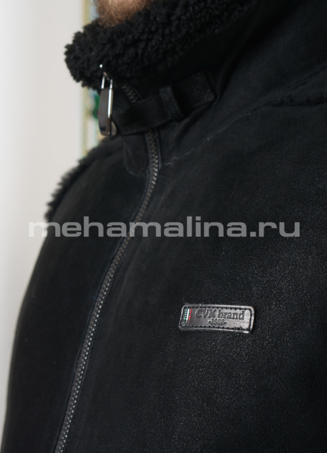 Мужская дубленка с текстилем модель № DM-130 универмаг малина