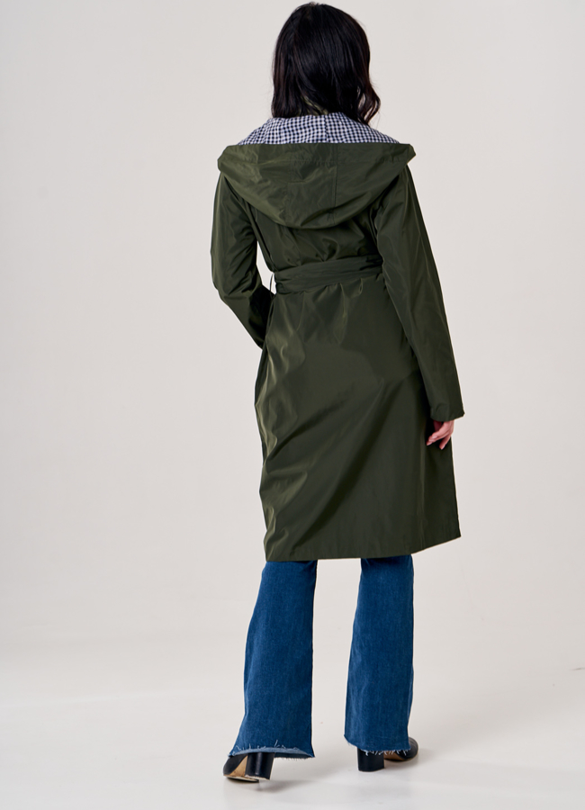 Плащ женский с капюшоном зеленого цвета модель № 20502 универмаг малина