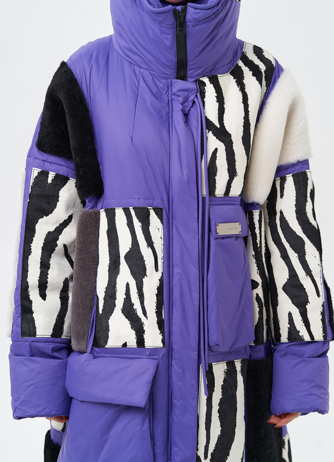 Комбинированный женский пуховик с капюшоном модель № 28372 универмаг малина