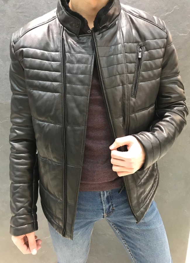 фото Зимняя кожаная куртка модель № W1807-2