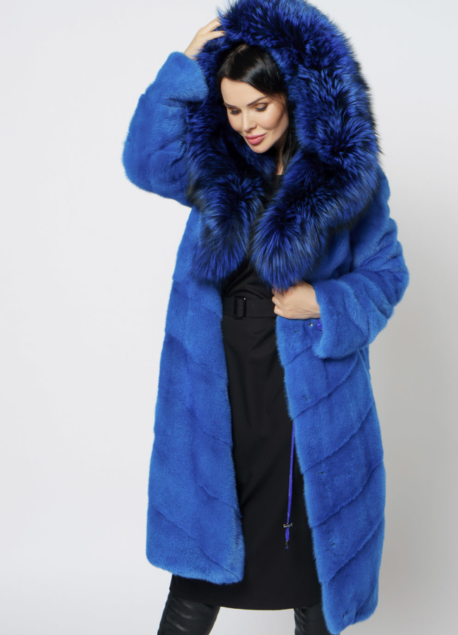 Шуба из норки синего цвета модель № 1202 универмаг малина