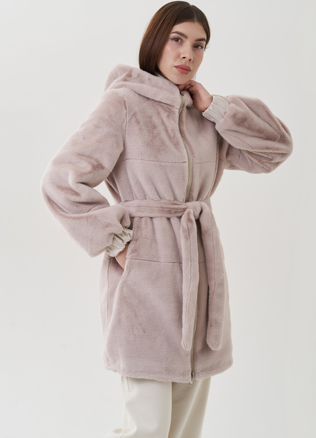 Двухстороннее женское полупальто из эко меха модель № 25352 универмаг малина