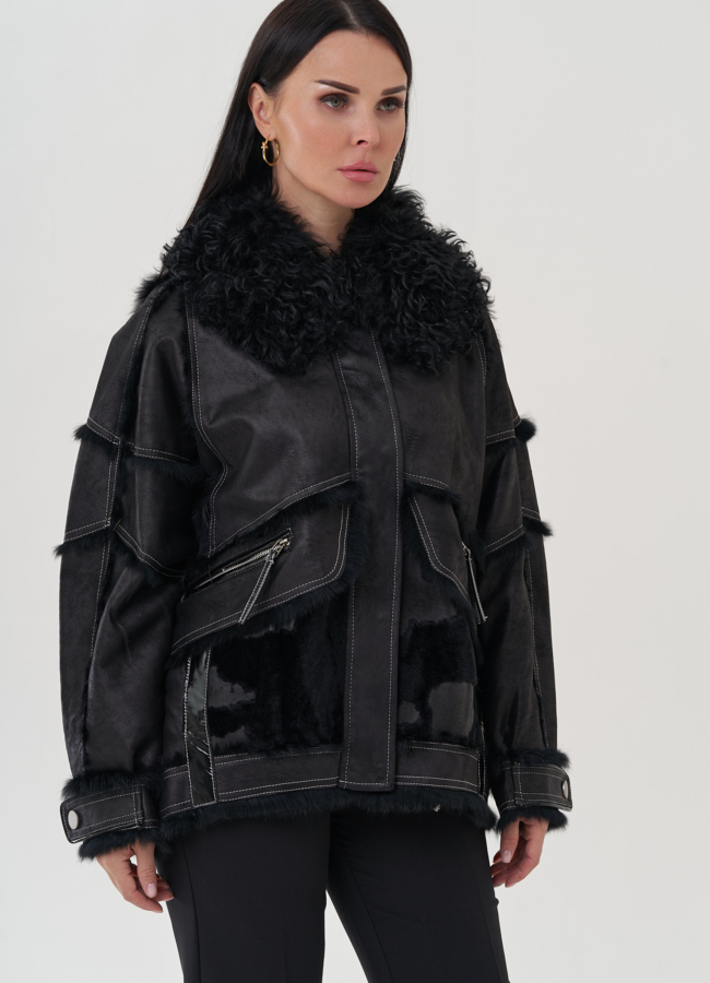 Куртка черного цвета с отложным воротником модель № 25546 универмаг малина