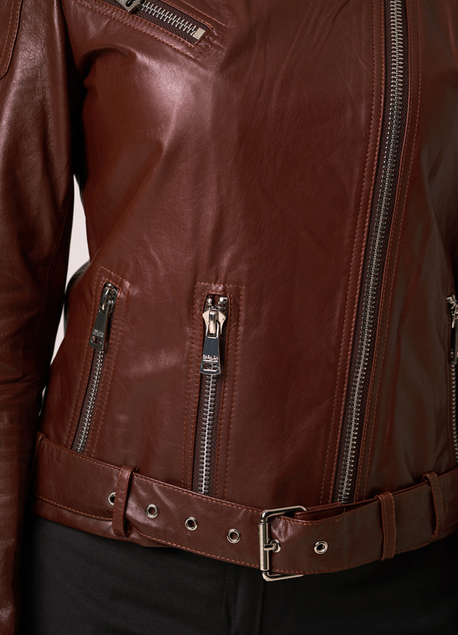 Куртка из кожи коричневого цвета модель № 10620 в рассрочку