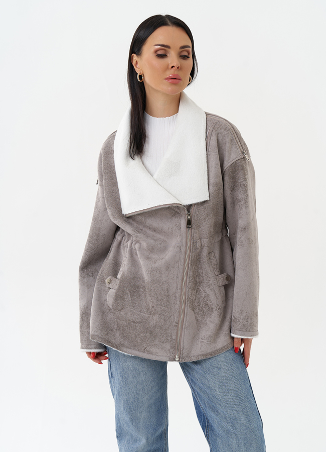 Женская дубленка из эко замши  модель № 29983 универмаг малина