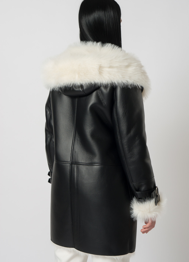 Дубленка из эко кожи с белым мехом модель № 2828-2 , 79315 в кредит