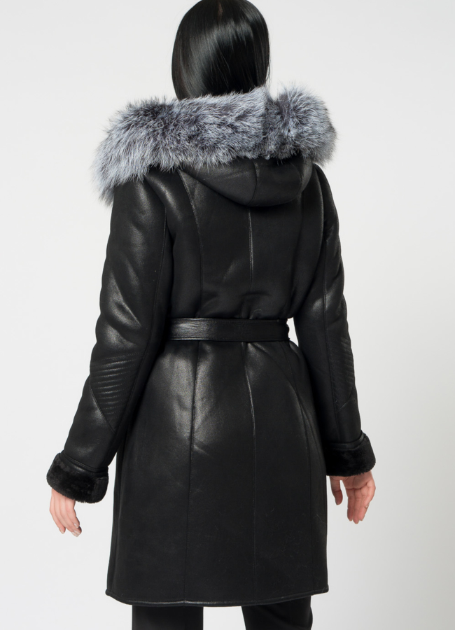 Дубленка из эко кожи черного цвета  модель № 22177 универмаг малина