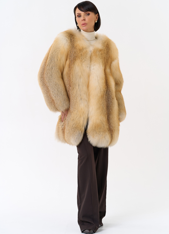 фото Шуба из рыжей лисы модель № 32012