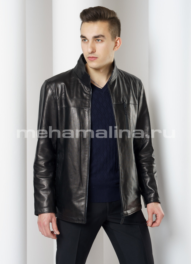 Куртка из натуральной кожи на молнии модель № 1893 меха малина