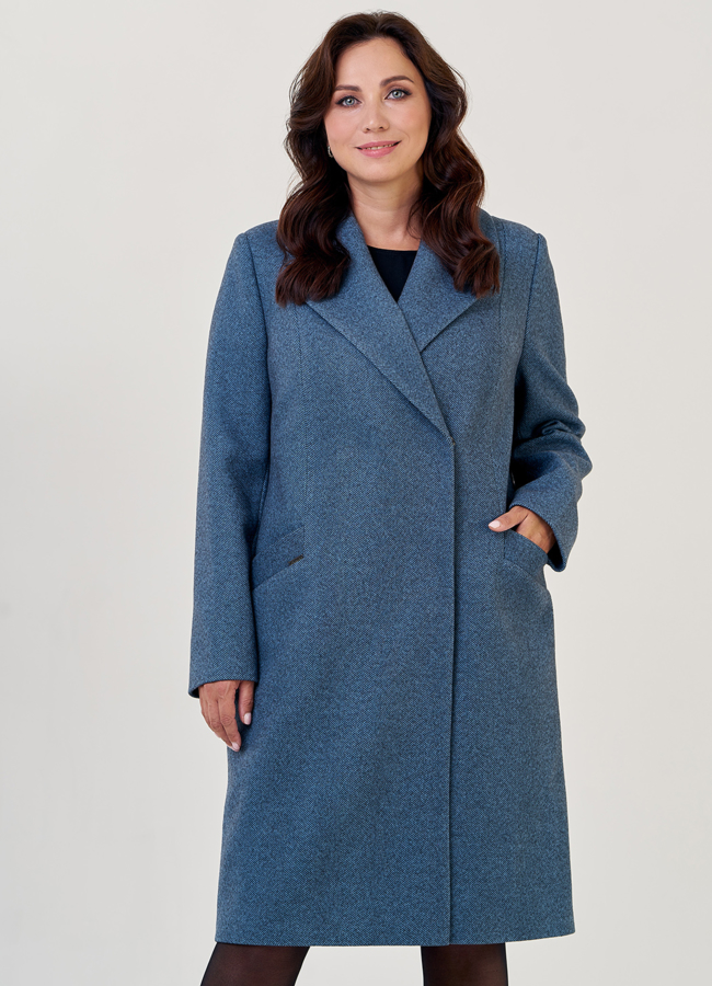 Женское пальто с английским воротником в синем цвете модель № 23182 меха малина