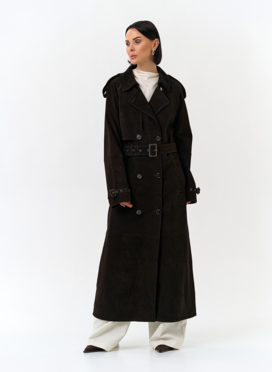 Женский длинный плащ из натуральной замши