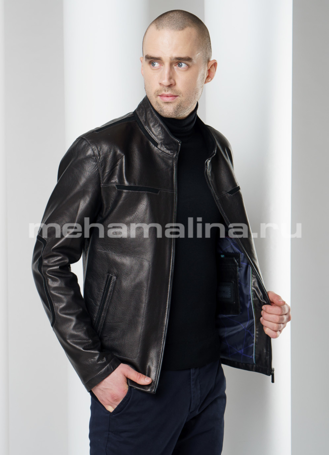 Мужская кожаная куртка модель № KP-207 универмаг малина